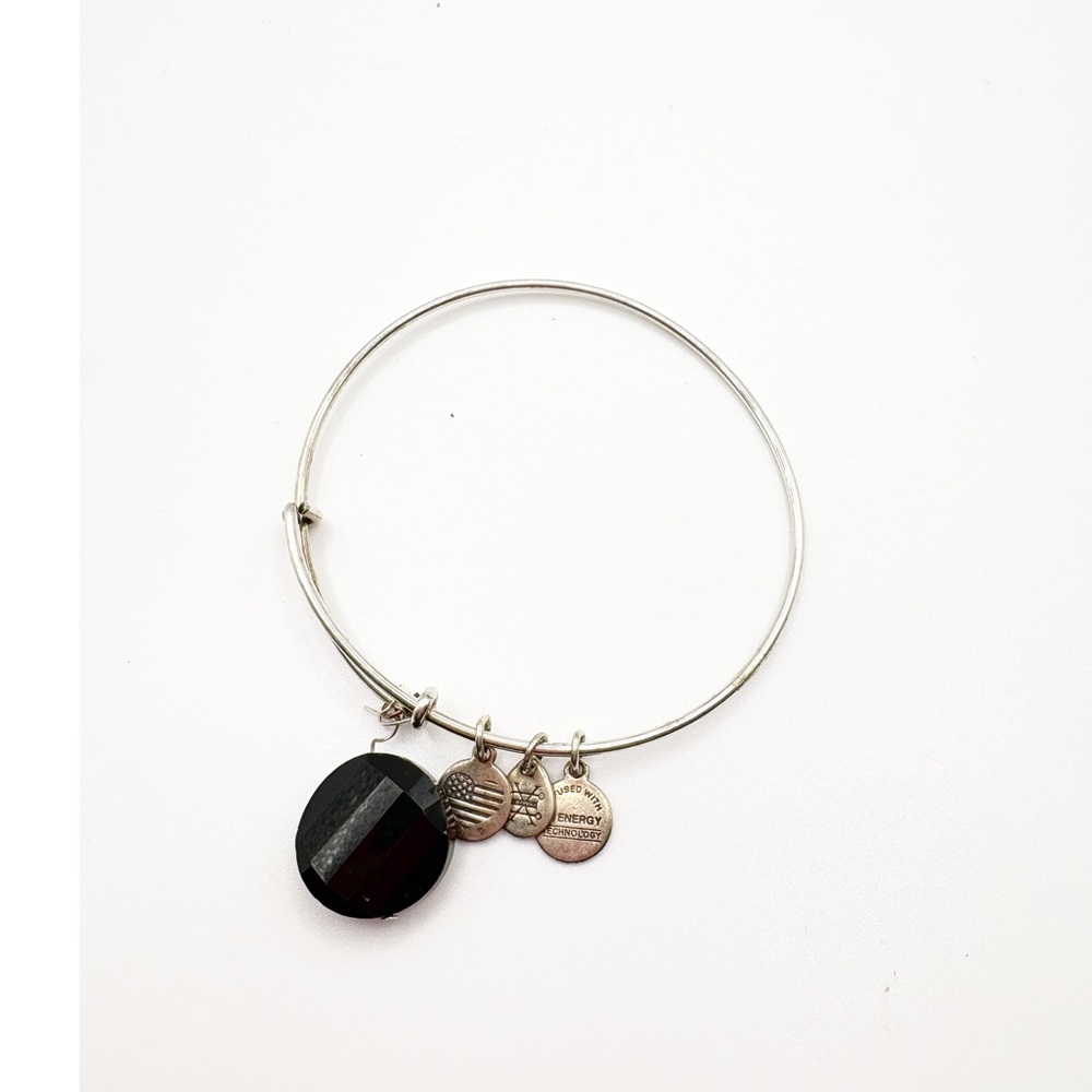 Alex & Ani Silver‎ Black Gem Stone Bangle Bracelet